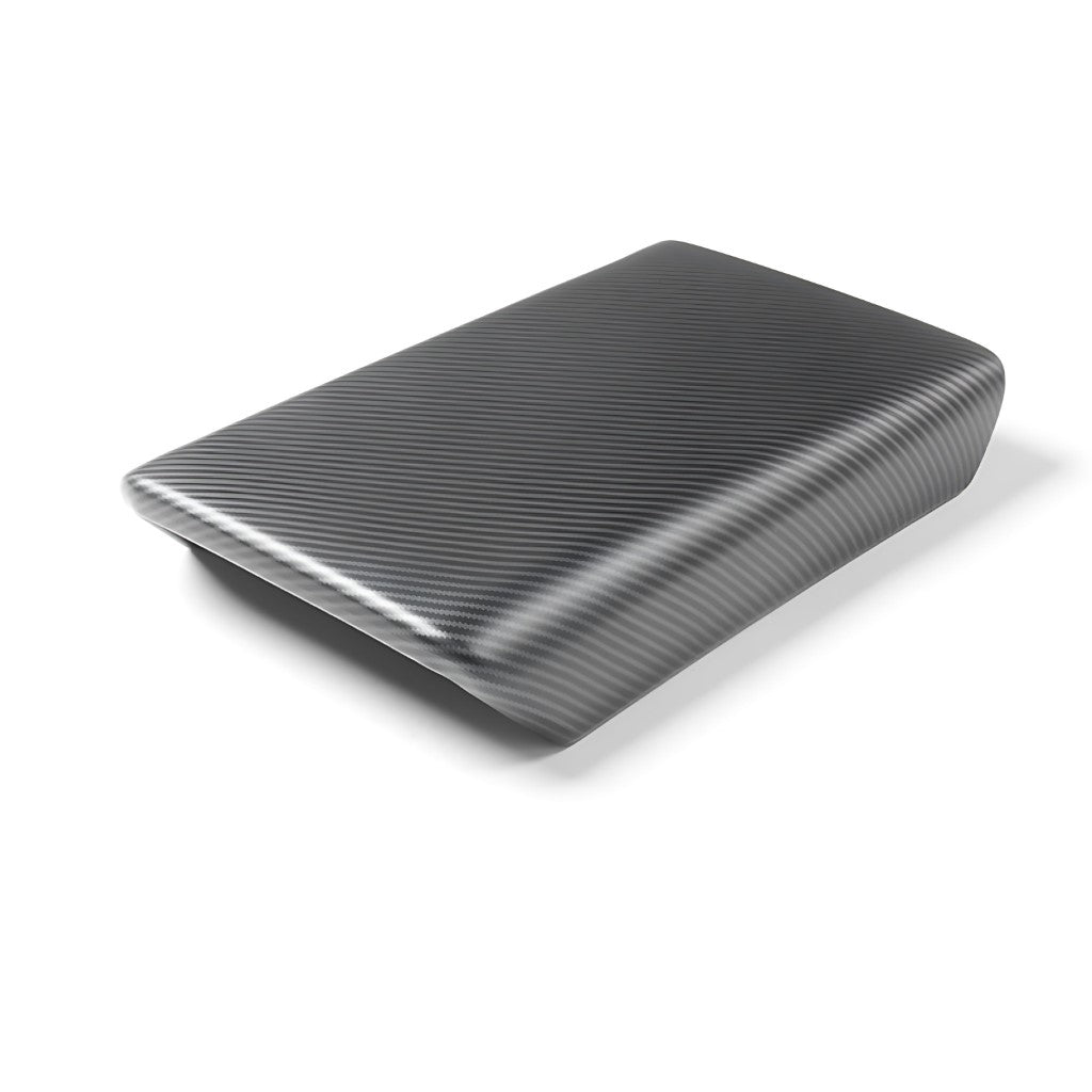 Armrest Box Cover For Tesla Model 3 (Highland) in carbon fibre ABS, durable protection with sleek design and custom fit.