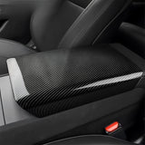 Armrest Box Cover For Tesla Model 3 (Highland) in glossy carbon fibre finish protecting centre console armrest.