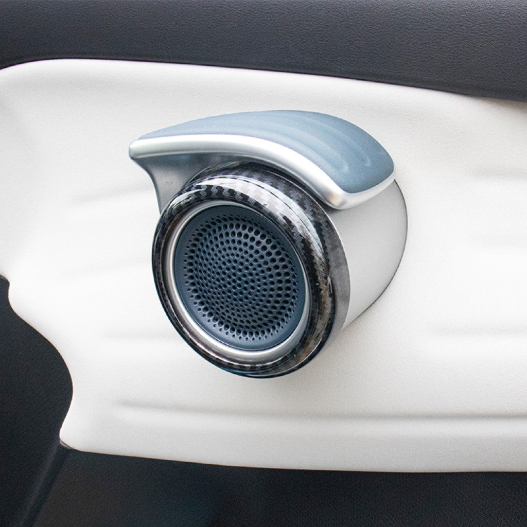 BYD ATTO 3 Side Speaker Trim Covers in ABS imitation carbon fibre, protecting and enhancing electric vehicle speakers.