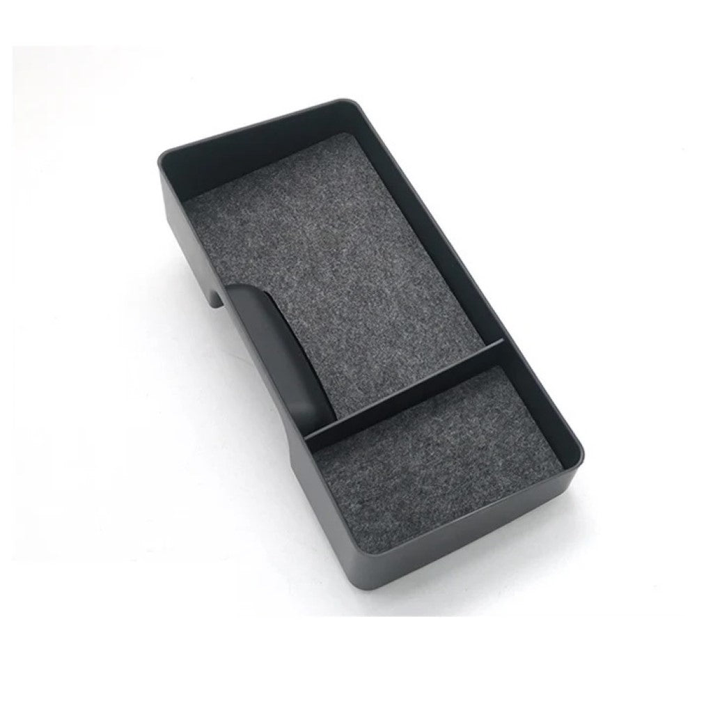 BYD ATTO 3 Rear Dashboard Screen Storage Box in black ABS plastic with felt lining for organised electric vehicle interior.