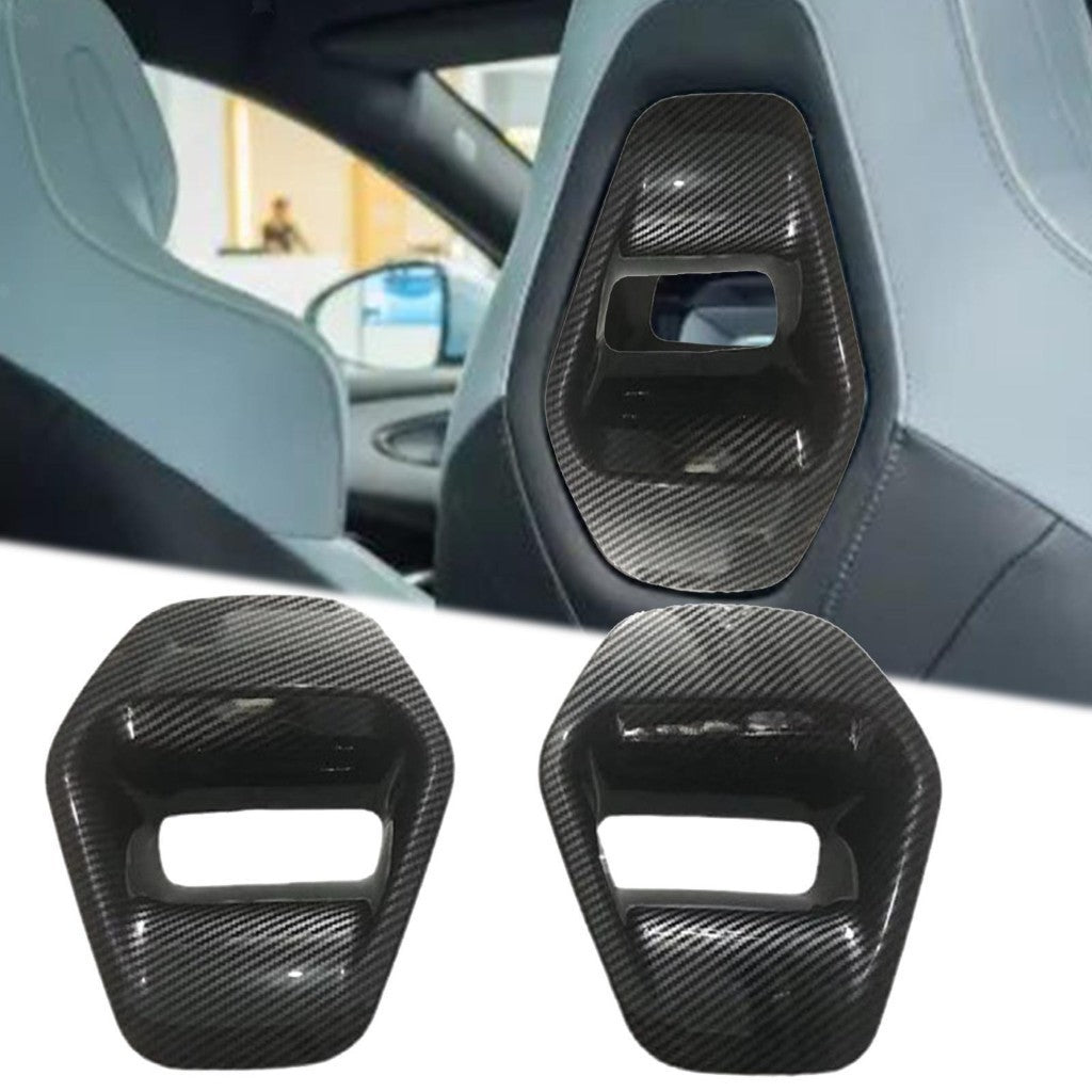 BYD Seal Seat Headrest Adjustment Button Cover in carbon fibre look, custom fit, protecting and enhancing vehicle interior.