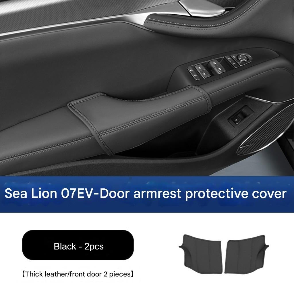 BYD Sealion 7 Door Armrest Protective Pads in black leather for right-hand drive, enhancing comfort and scuff protection.