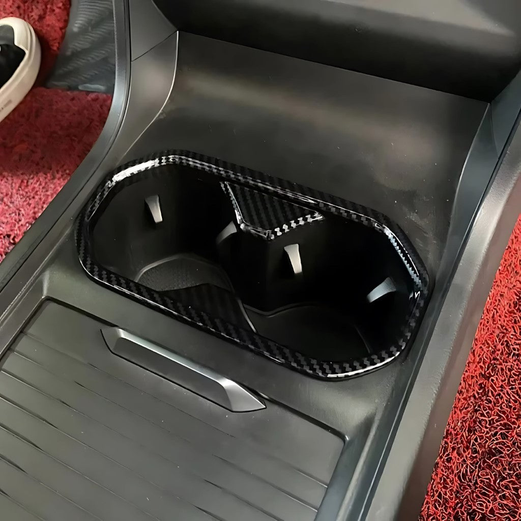 MG4 Cup Holder Trim Cover in ABS imitation carbon fibre, sleek protective accessory for MG4 electric vehicle interior.