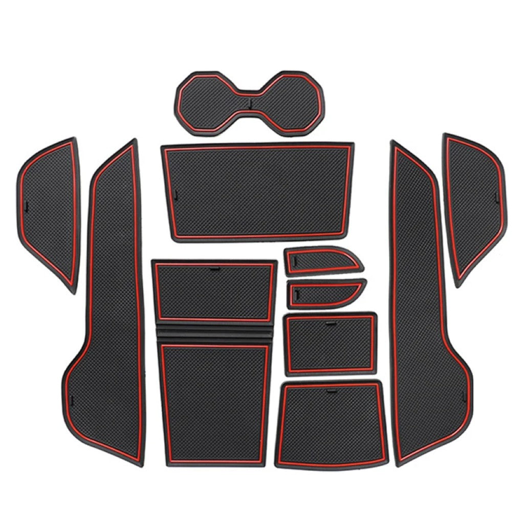 Set of precision-cut MG4 2022-2024 black anti-slip mats with red edging for door grooves and cup holders interior