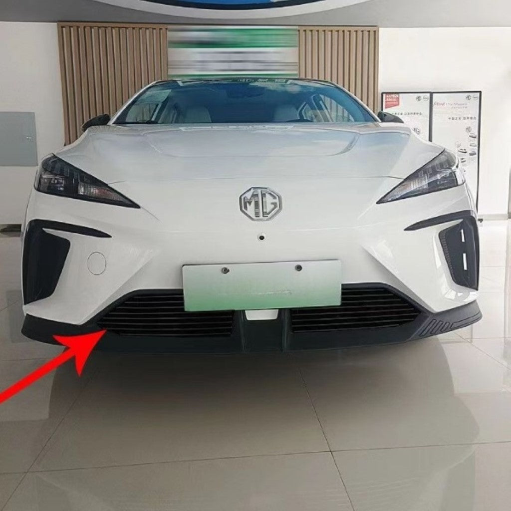 MG4 Front Lower Bumper Grille Cover installed on white MG4 electric vehicle front, showing durable mesh protection.