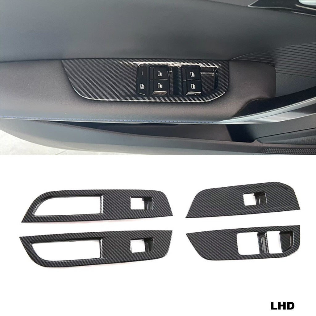MG4 Window Control Panel Stickers in imitation carbon fibre for left-hand drive, enhancing electric vehicle interior style.