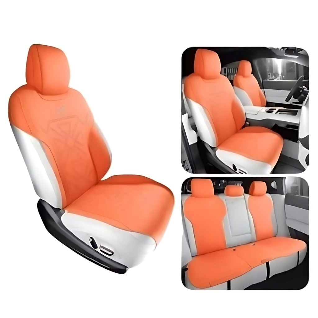 XPENG G6 All Season Seat Cushion Covers in orange suede for front and rear seats with premium comfort and protection