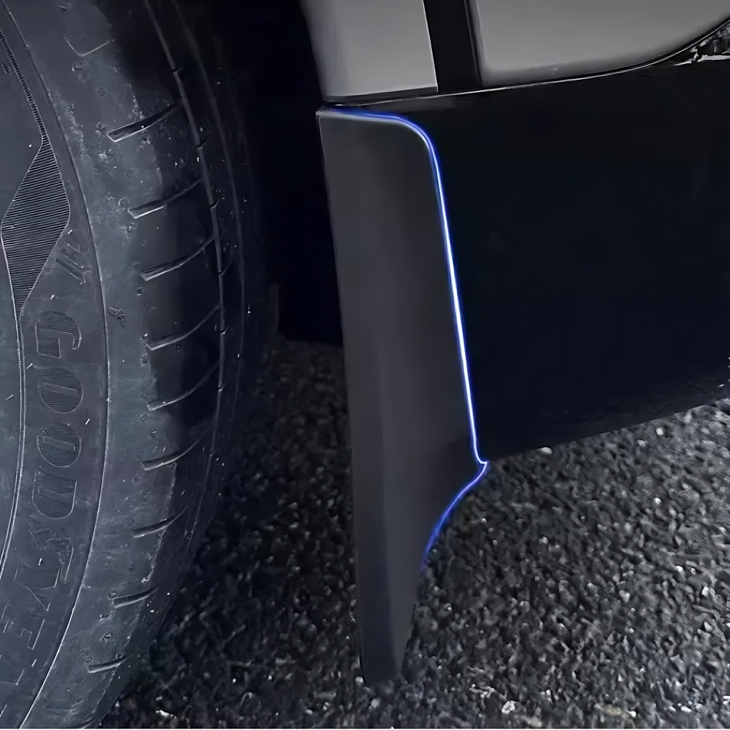 XPENG G6 Premium Mud Flaps Splash Guards installed behind tire, showing custom fit and durable TPE material protection.