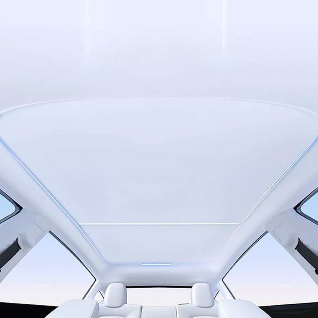 XPENG G6 Roof Sunshade Protective Cover installed on panoramic roof, custom fit with UV protection and suede fabric.