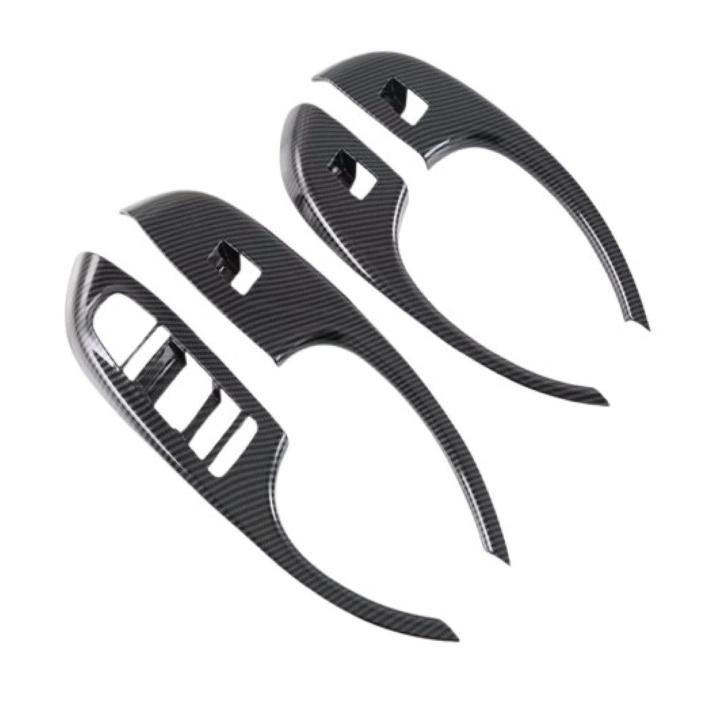 BYD Dolphin Armrest Window Riser Cover set in imitation carbon for RHD models, enhancing interior style and protection.