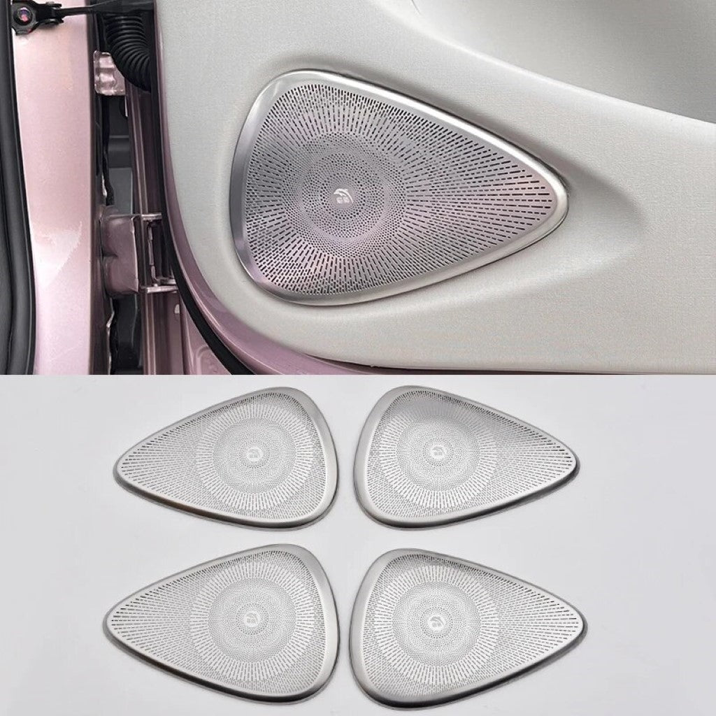 BYD Dolphin Door Horn Covers stainless steel set, sleek design, perfect fit for enhancing electric vehicle door horn aesthetics.
