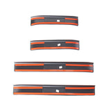 BYD Dolphin Outer Door Sill Guards set showing black ABS imitation carbon with red adhesive backing strips for electric vehicle protection.