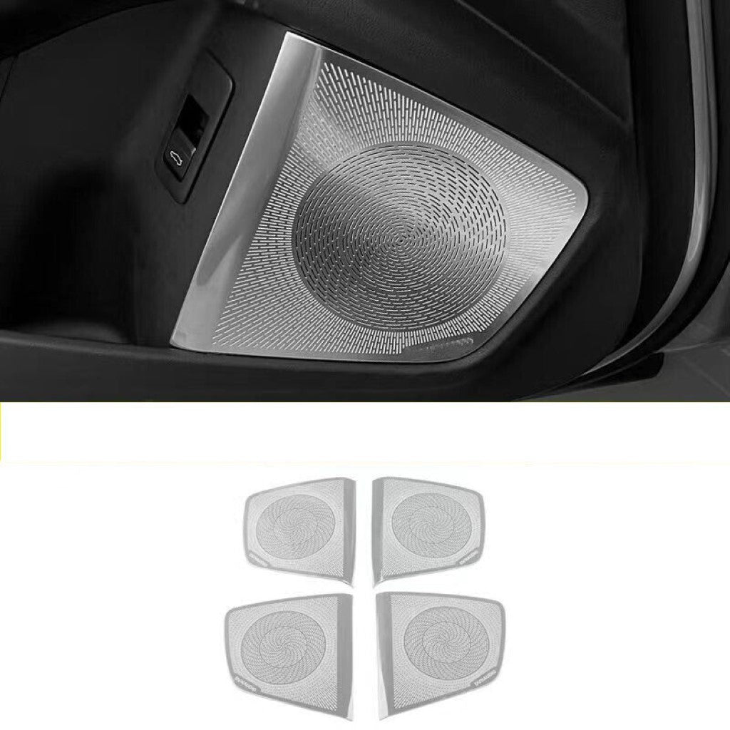 BYD Seal Door Speaker Trim Cover in glossy silver stainless steel fitted on car door speaker panel.