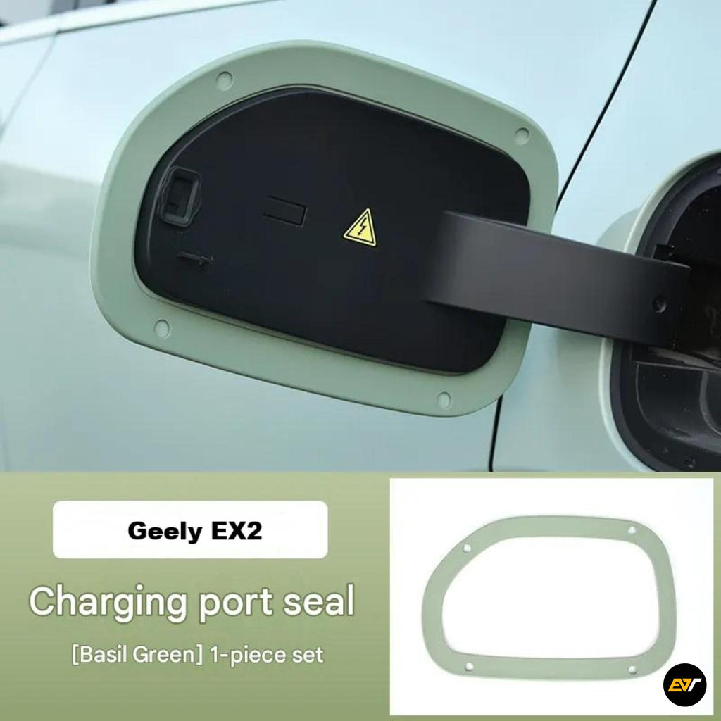Geely EX2 charging port seal in Basil Green one piece electric vehicle accessory