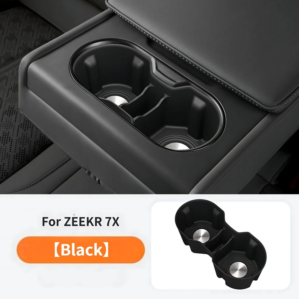 Black rear armrest cup holder insert with stainless steel base for Zeekr 7X electric vehicle interior accessory