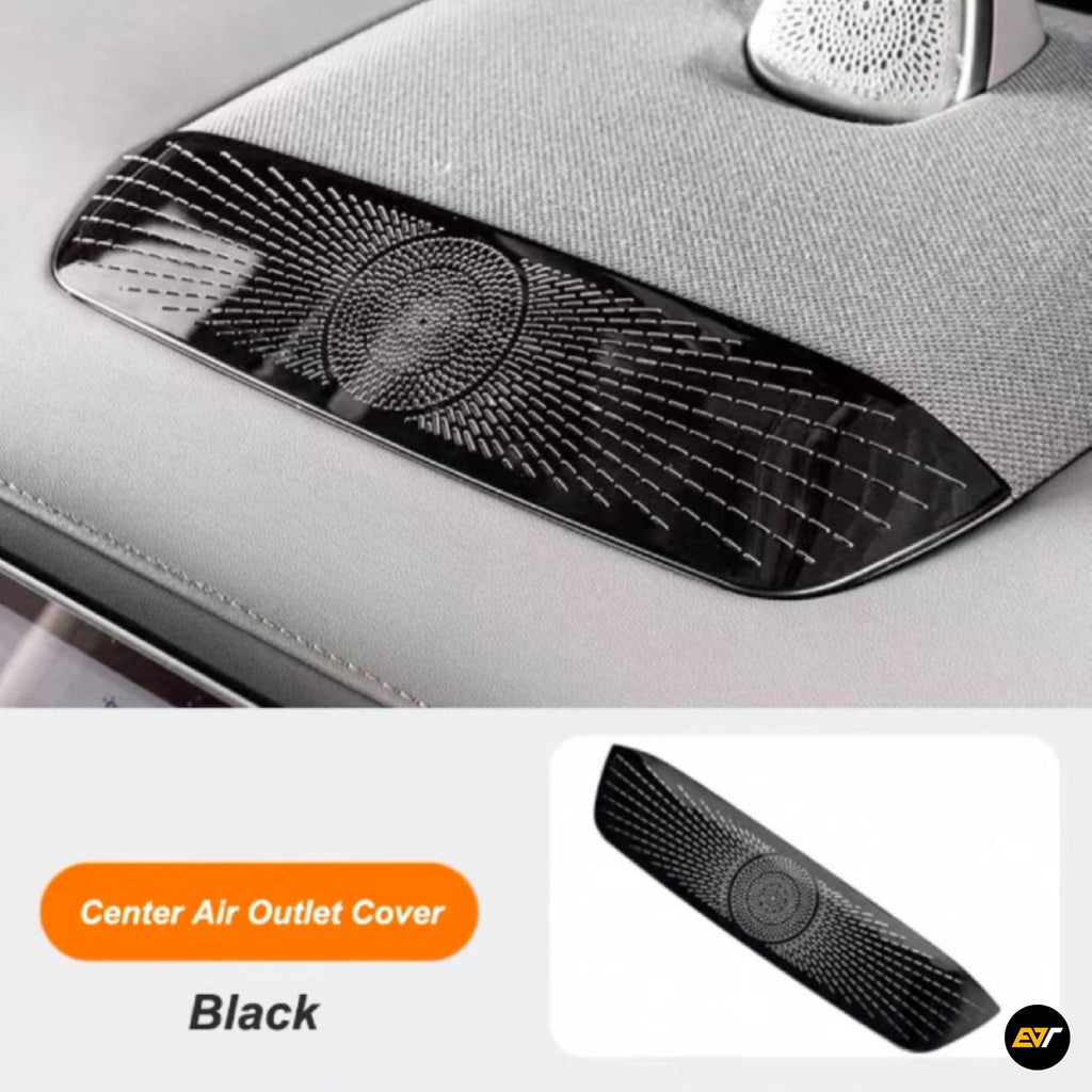 Black centre air vent cover with abstract pattern for electric vehicle dashboard interior accessories