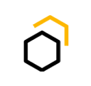 A black and yellow logo with a yellow arrow.