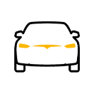 A car with a yellow headlight on a white background.