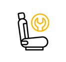 A yellow and black logo on a white background.