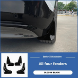 Glossy black fender set for Zeekr 7X showing all four wheel arch extensions fitted to a black vehicle