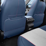 BYD ATTO3 back seat anti-kick mats in blue artificial leather with red stitching shown in gallery position 6