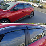 MG4 Rain Visor Windshield Guard installed on red MG4 electric vehicle, showing custom-fit tinted rain guards on side windows.
