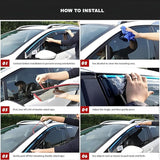 MG4 Rain Visor Windshield Guard installation process showing cleaning, tape application, and secure attachment on MG4 vehicle.