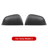 For Tesla 3/Y, carbon fiber mirror covers are available for the side mirrors using the Tesla 3/Y Carbon Fiber Rearview Mirror Cover.