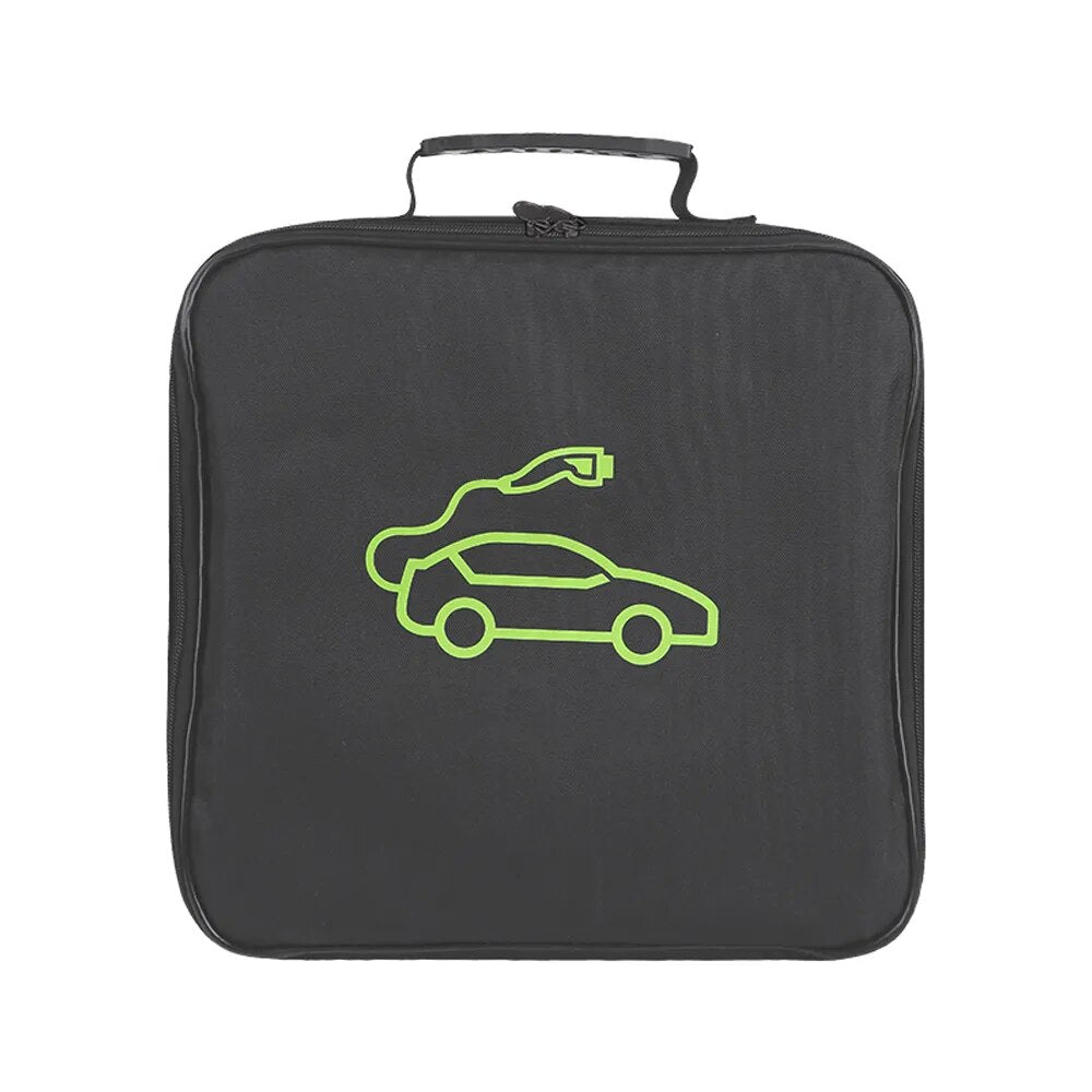 A black bag with a green EV Charging Cable Storage Bag on it.