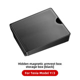 Tesla Model 3/Y Magnetic Armrest Hidden Storage Box black offers convenience and organization for Tesla Model Y.