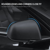 Round edges and corners close fit Tesla 3/Y Carbon Fiber Rearview Mirror Covers.