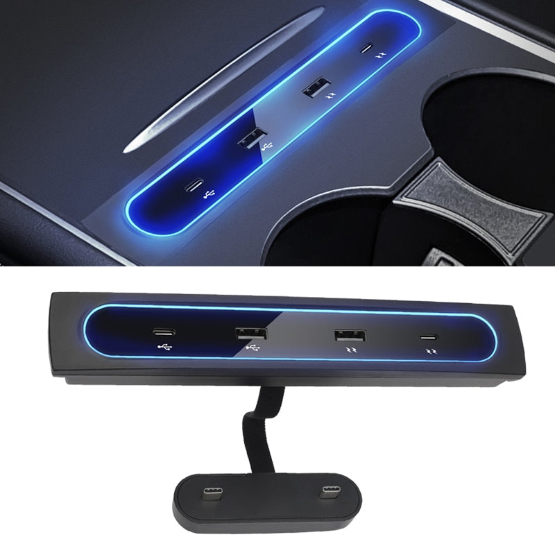 An image of a Quick Charge USB Docking Station with a blue LED light attached to it.