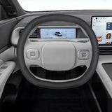 XPENG G6 Anti Slip Leather Steering Wheel Cover fitted on steering wheel in electric vehicle interior.