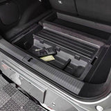 XPENG G6 Rear Trunk Storage Box installed in boot, custom fit, durable ABS material, multi-compartment organiser for electric vehicle accessories.