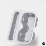 White moulded vehicle storage organiser tray with dual cup compartments and a long narrow side section for tidy in-car storage