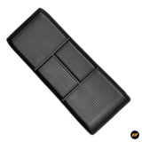 Black ribbed rectangular storage tray with raised dividers and a deep protective edge