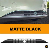 Matte black vehicle bumper grille trim shown fitted beneath a car with a matching standalone accessory view