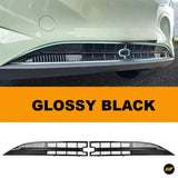 Glossy black front grille insert shown fitted to a white car with matching standalone grille trim below