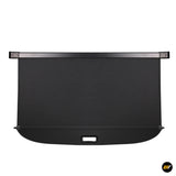 Black retractable car boot parcel shelf with pull handle and secure mounting brackets for vehicle cargo protection