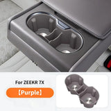 Purple double cup holder insert designed for the rear armrest of the Zeekr 7X electric vehicle, made from durable material