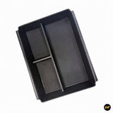 Black centre console armrest storage box organiser tray with multiple compartments for car accessory organisation