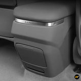 Close-up of black Zeekr branded rear centre console air outlet frame cover in electric vehicle interior