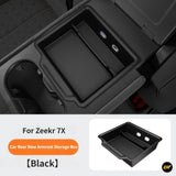 Black rear seat armrest storage box with USB ports for Zeekr 7X electric vehicle accessories