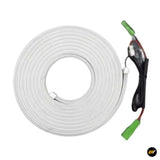 Coiled white LED light strip with attached wiring and green connectors for electric vehicle trunk lighting accessory.